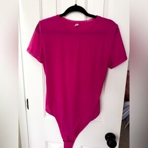 *Parade* Silky Mesh Short Sleeve Bodysuit Hot Pink XL - Worn 2X Only!